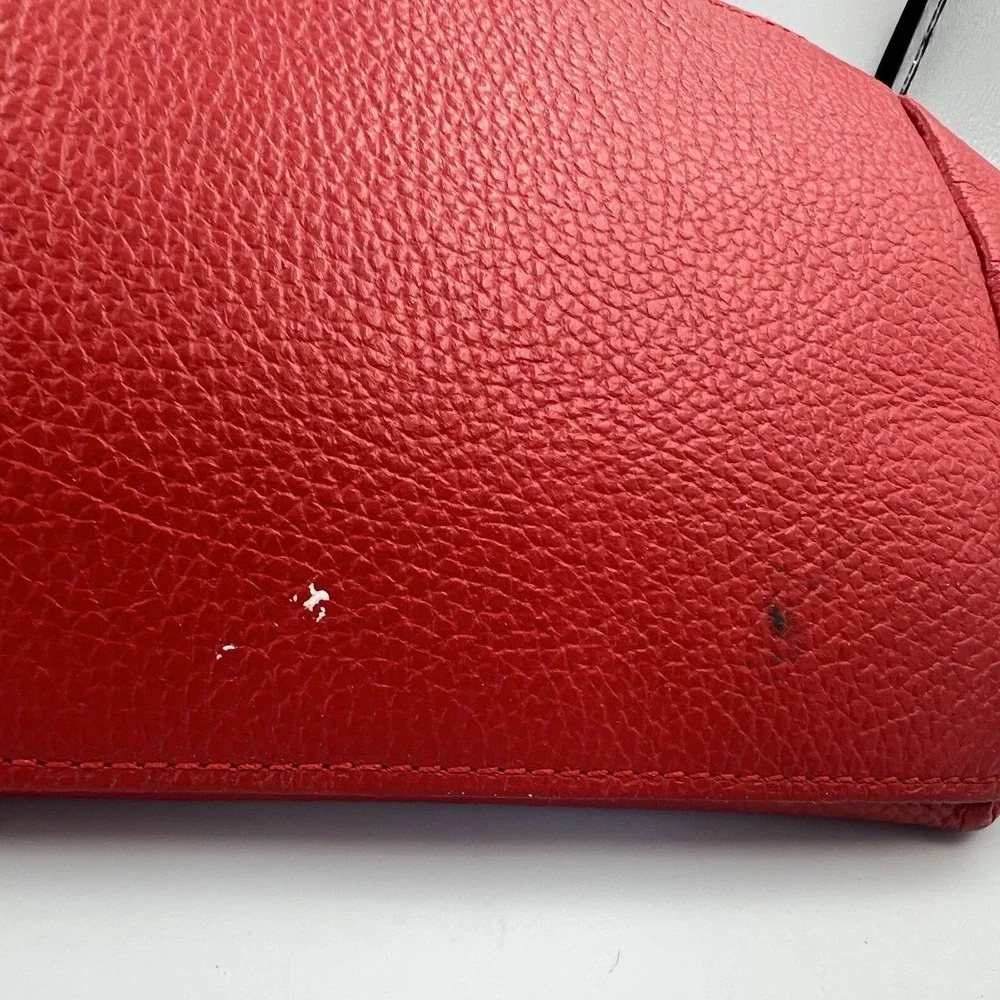 Red Pebbled Genuine Leather Hobo Zipper Shoulder Bag Purse Made in Italy